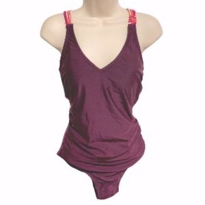 KONA SOL Macrame Straps High Coverage One Piece Swimsuit AFK71 Burgundy Medium